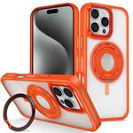 For iPhone 15 Pro Skin Feel Transparent 360 Degree Rotating Silicone Ring Holder Phone Case(Orange)