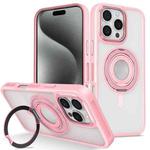 For iPhone 15 Pro Skin Feel Transparent 360 Degree Rotating Silicone Ring Holder Phone Case(Pink)