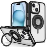 For iPhone 15 Plus Skin Feel Transparent 360 Degree Rotating Silicone Ring Holder Phone Case(Black)