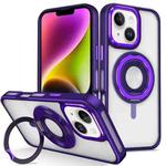 For iPhone 14 Skin Feel Transparent 360 Degree Rotating Silicone Ring Holder Phone Case(Purple)