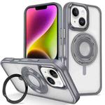 For iPhone 14 Skin Feel Transparent 360 Degree Rotating Silicone Ring Holder Phone Case(Grey)