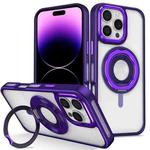 For iPhone 14 Pro Skin Feel Transparent 360 Degree Rotating Silicone Ring Holder Phone Case(Purple)