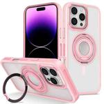 For iPhone 14 Pro Skin Feel Transparent 360 Degree Rotating Silicone Ring Holder Phone Case(Pink)