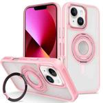 For iPhone 13 Skin Feel Transparent 360 Degree Rotating Silicone Ring Holder Phone Case(Pink)