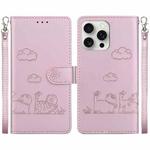 For iPhone 16 Pro Max Cute Cats RFID Leather Phone Case(Rose Gold)