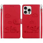 For iPhone 16 Pro Max Cute Cats RFID Leather Phone Case(Red)