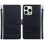 For iPhone 16 Pro Max Cute Cats RFID Leather Phone Case(Black)