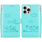 For iPhone 16 Pro Cute Cats RFID Leather Phone Case(Green)