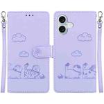 For iPhone 16 Plus Cute Cats RFID Leather Phone Case(Purple)