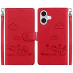 For iPhone 16 Plus Cute Cats RFID Leather Phone Case(Red)