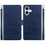 For iPhone 16 Plus Cute Cats RFID Leather Phone Case(Blue)