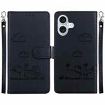 For iPhone 16 Plus Cute Cats RFID Leather Phone Case(Black)