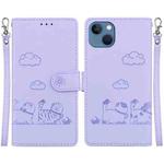 For iPhone 15 Plus Cute Cats RFID Leather Phone Case(Purple)