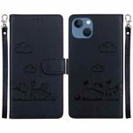 For iPhone 15 Cute Cats RFID Leather Phone Case(Black)