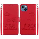 For iPhone 14 Plus Cute Cats RFID Leather Phone Case(Red)