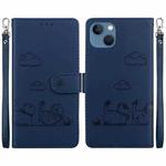 For iPhone 14 Plus Cute Cats RFID Leather Phone Case(Blue)