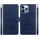 For iPhone 14 Pro Max Cute Cats RFID Leather Phone Case(Blue)