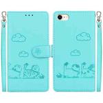 For iPhone 7 / 8 / SE 2022 Cute Cats RFID Leather Phone Case(Green)