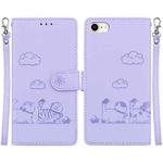 For iPhone 7 / 8 / SE 2022 Cute Cats RFID Leather Phone Case(Purple)