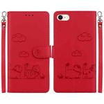 For iPhone 7 / 8 / SE 2022 Cute Cats RFID Leather Phone Case(Red)