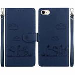 For iPhone 7 / 8 / SE 2022 Cute Cats RFID Leather Phone Case(Blue)