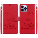 For iPhone 13 Pro Max Cute Cats RFID Leather Phone Case(Red)