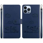 For iPhone 13 Pro Max Cute Cats RFID Leather Phone Case(Blue)