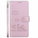 For iPhone 13 Cute Cats RFID Leather Phone Case(Rose Gold)