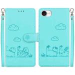 For iPhone SE 2024 Cute Cats RFID Leather Phone Case(Green)