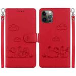 For iPhone 12 / 12 Pro Cute Cats RFID Leather Phone Case(Red)