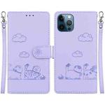 For iPhone 12 Pro Max Cute Cats RFID Leather Phone Case(Purple)