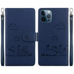 For iPhone 12 Pro Max Cute Cats RFID Leather Phone Case(Blue)