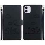 For iPhone 11 Cute Cats RFID Leather Phone Case(Black)