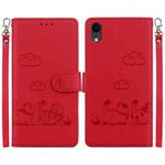 For iPhone XR Cute Cats RFID Leather Phone Case(Red)