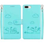 For iPhone 7 Plus / 8 Plus Cute Cats RFID Leather Phone Case(Green)