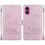 For iPhone 17 Cute Cats RFID Leather Phone Case(Rose Gold)