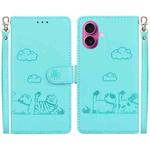 For iPhone 17 Cute Cats RFID Leather Phone Case(Green)