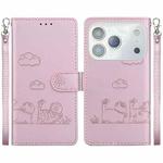 For iPhone 17 Pro Max Cute Cats RFID Leather Phone Case(Rose Gold)