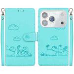 For iPhone 17 Pro Max Cute Cats RFID Leather Phone Case(Green)
