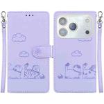 For iPhone 17 Pro Max Cute Cats RFID Leather Phone Case(Purple)