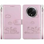 For OPPO A3 Pro 5G Global Cute Cats RFID Leather Phone Case(Rose Gold)