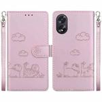 For OPPO A38 4G / A18 Cute Cats RFID Leather Phone Case(Rose Gold)