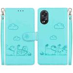 For OPPO A38 4G / A18 Cute Cats RFID Leather Phone Case(Green)