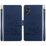 For OPPO A38 4G / A18 Cute Cats RFID Leather Phone Case(Blue)