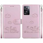 For OPPO A57 5G / A77 5G Cute Cats RFID Leather Phone Case(Rose Gold)