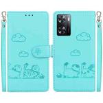 For OPPO A57 5G / A77 5G Cute Cats RFID Leather Phone Case(Green)