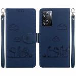 For OPPO A57 5G / A77 5G Cute Cats RFID Leather Phone Case(Blue)