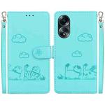 For OPPO A58 4G Cute Cats RFID Leather Phone Case(Green)