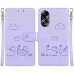 For OPPO A58 4G Cute Cats RFID Leather Phone Case(Purple)