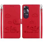 For OPPO A60 4G Cute Cats RFID Leather Phone Case(Red)